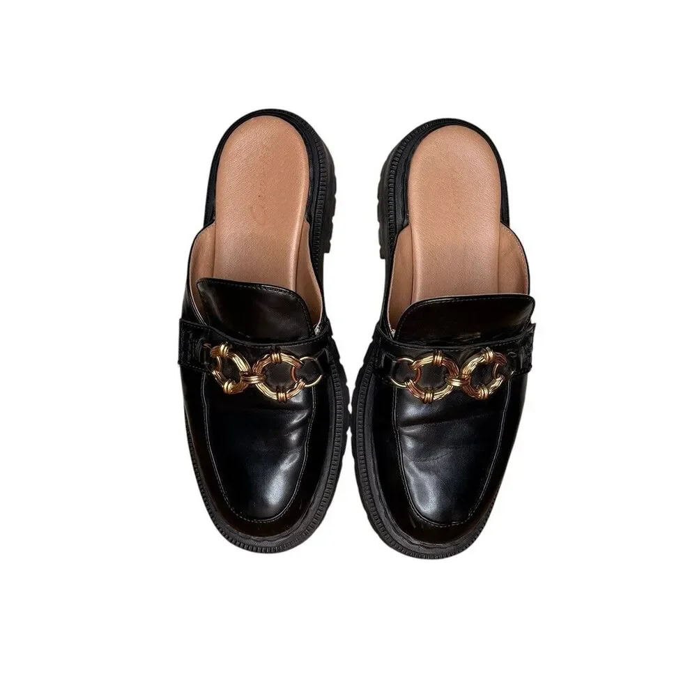 Circus By Sam Edelman Elena Mules Size 10 Chunky Lug Sole Black Gold Slip On